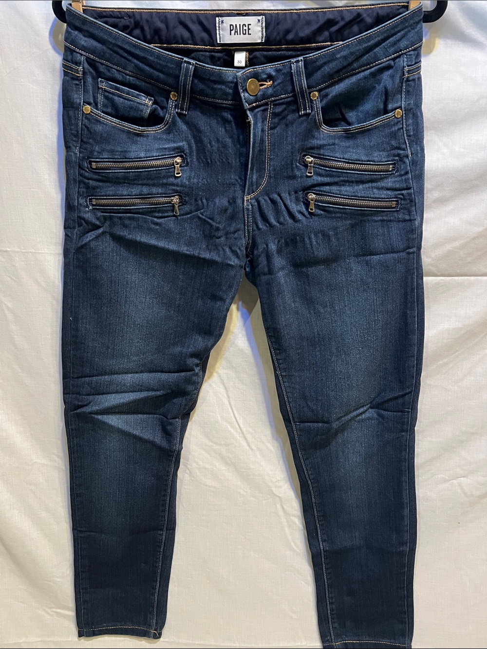 PAIGE Dark Indigo Skinny Jeans with Quad Zip Detail